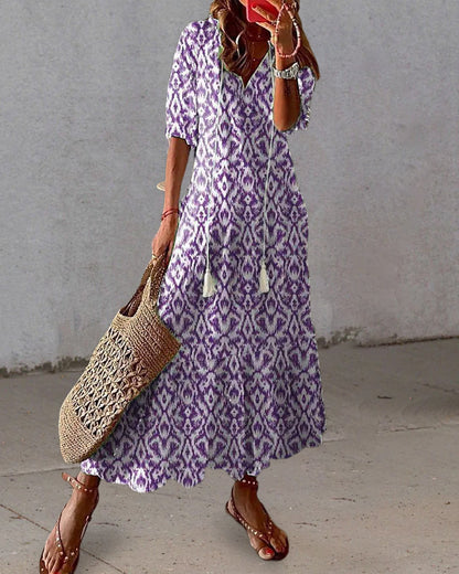 CELESTE | BOHO VINTAGE V-NECK SUMMER DRESS