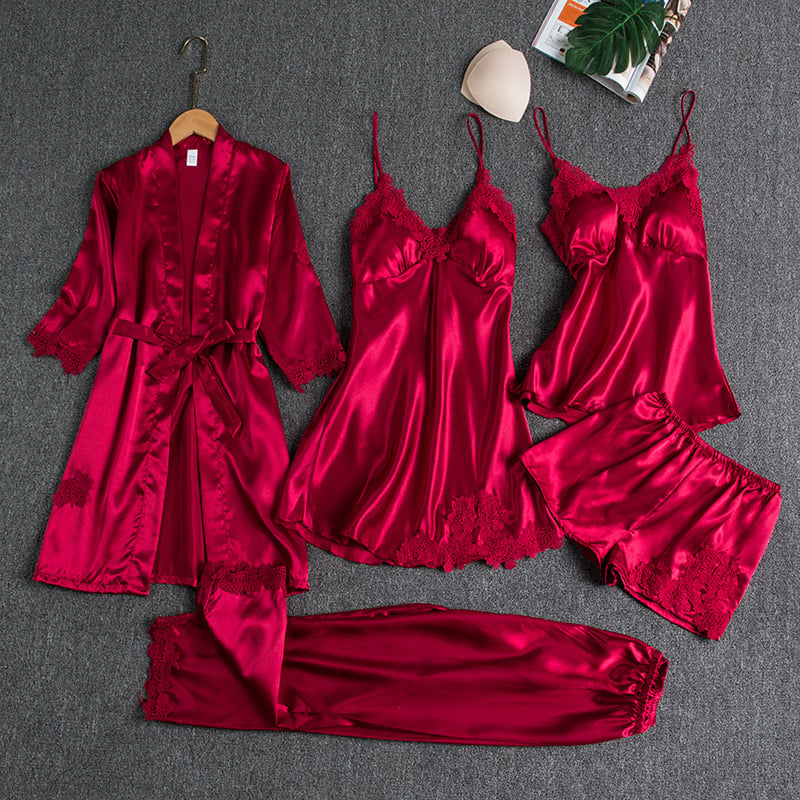 REBECCA | 5-PIECE SILK LACE NIGHTWEAR SET