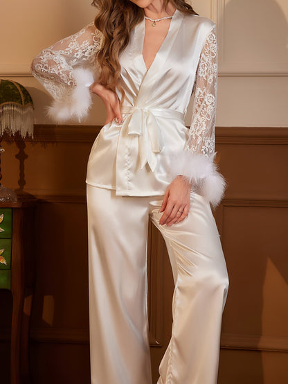 LUNARIA | LACE-TRIM FUZZY PAJAMA SET