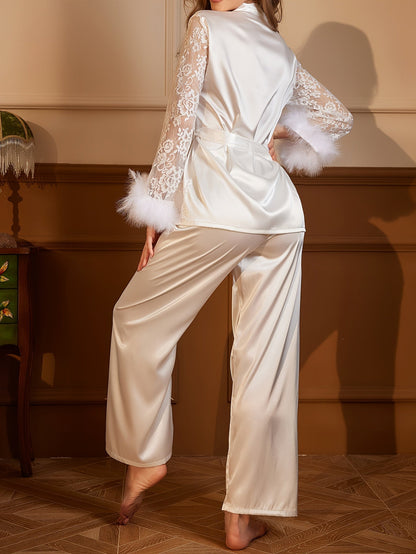 LUNARIA | LACE-TRIM FUZZY PAJAMA SET