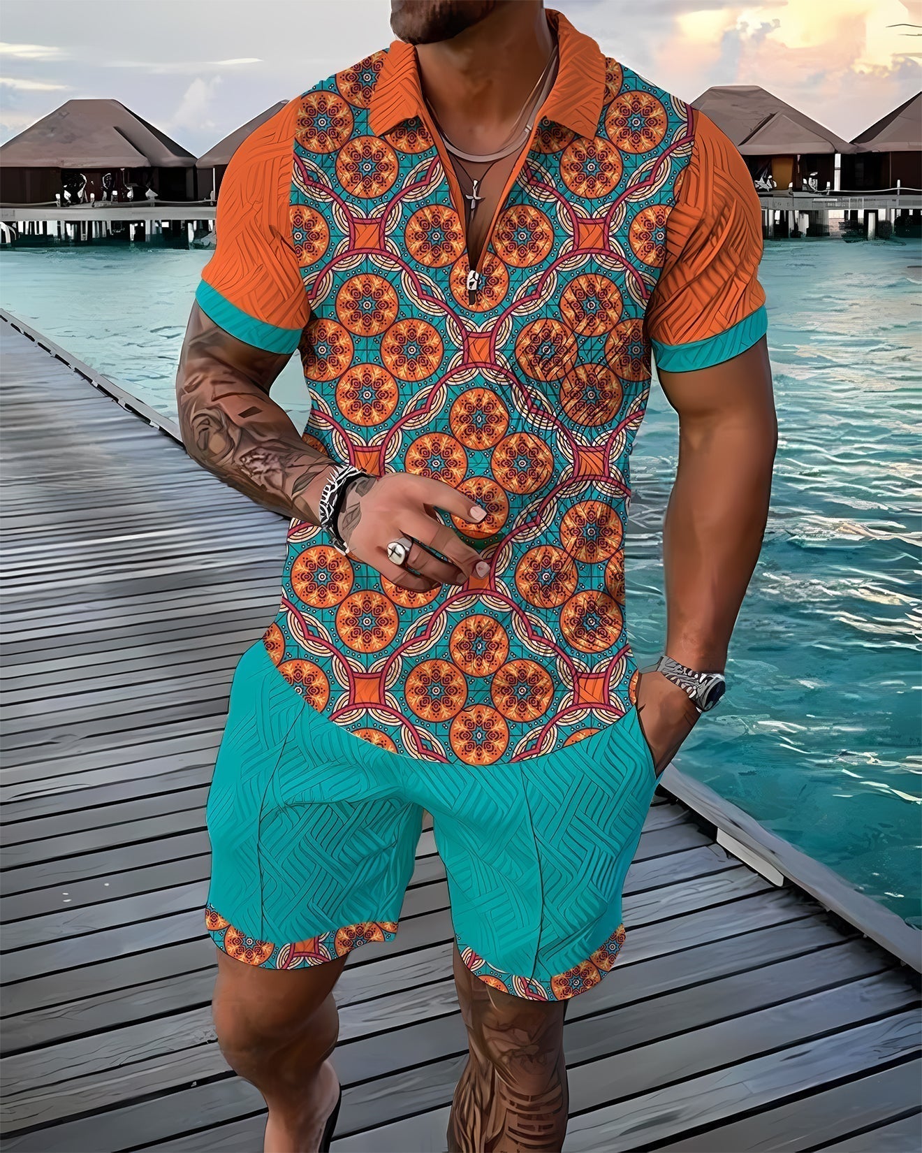 FINN | AZURE BLUE POLO SHIRT AND SHORTS SET